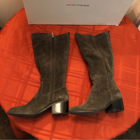 Marc Fisher Womens Rela Heels Tall Knee-High Boots - Dark Green Suede Size 10M - Picture 2 of 16